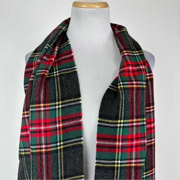 100% Cashmere Gray Red Plaid Scarf - Picture 2 of 5